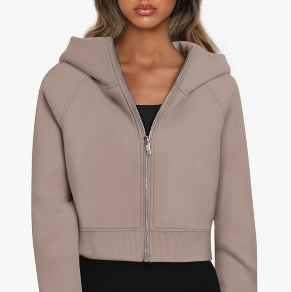 Trendy Queen Tops - Trendy Queen Womens Zip-Up Hoodie Cropped Sweatshirt Fleece Color Coffee Tan